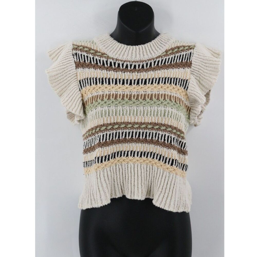 Elam Womens Crochet Knit Cropped Sweater Size Small Ruffle Sleeve